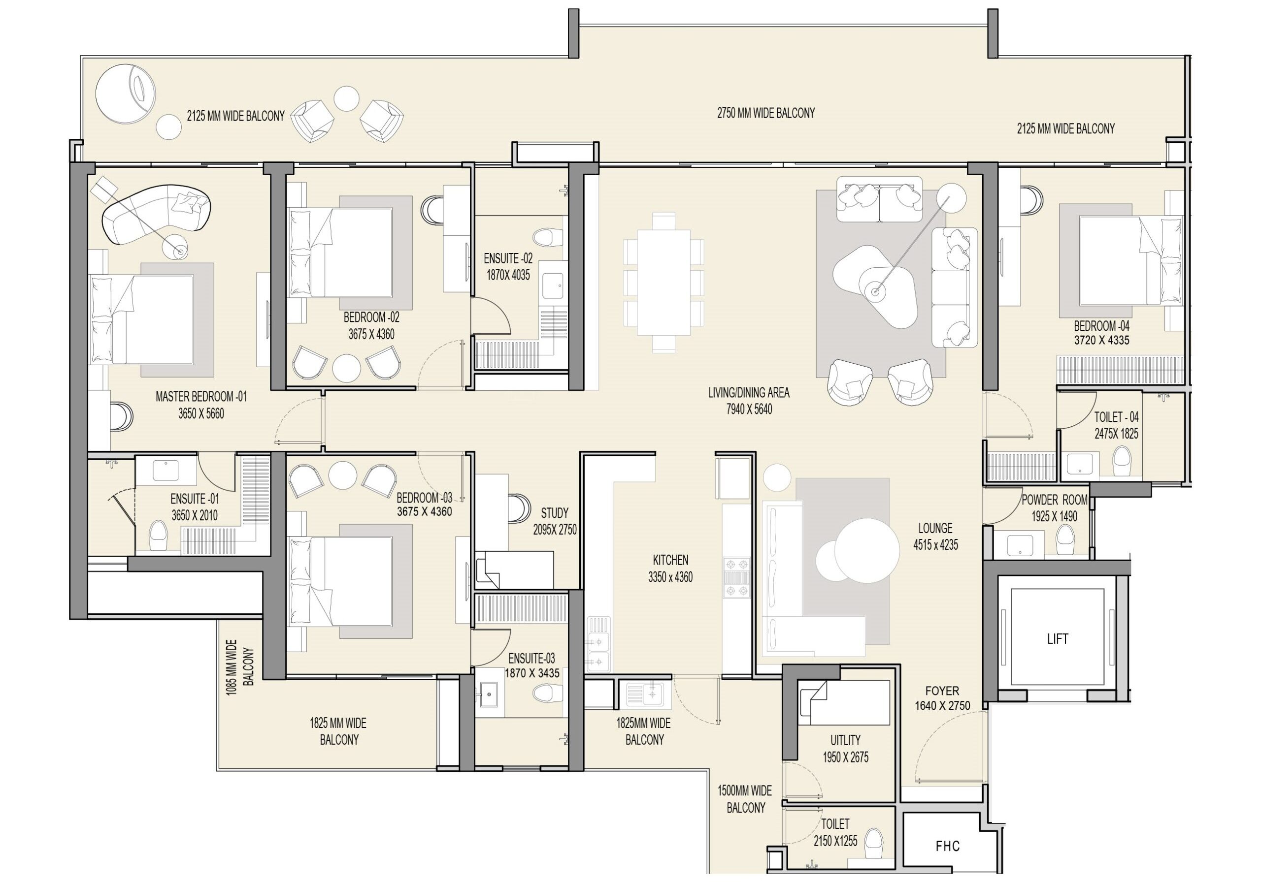 M3M The Cullinan 4 BHK 4200 Sq. Ft. Layout