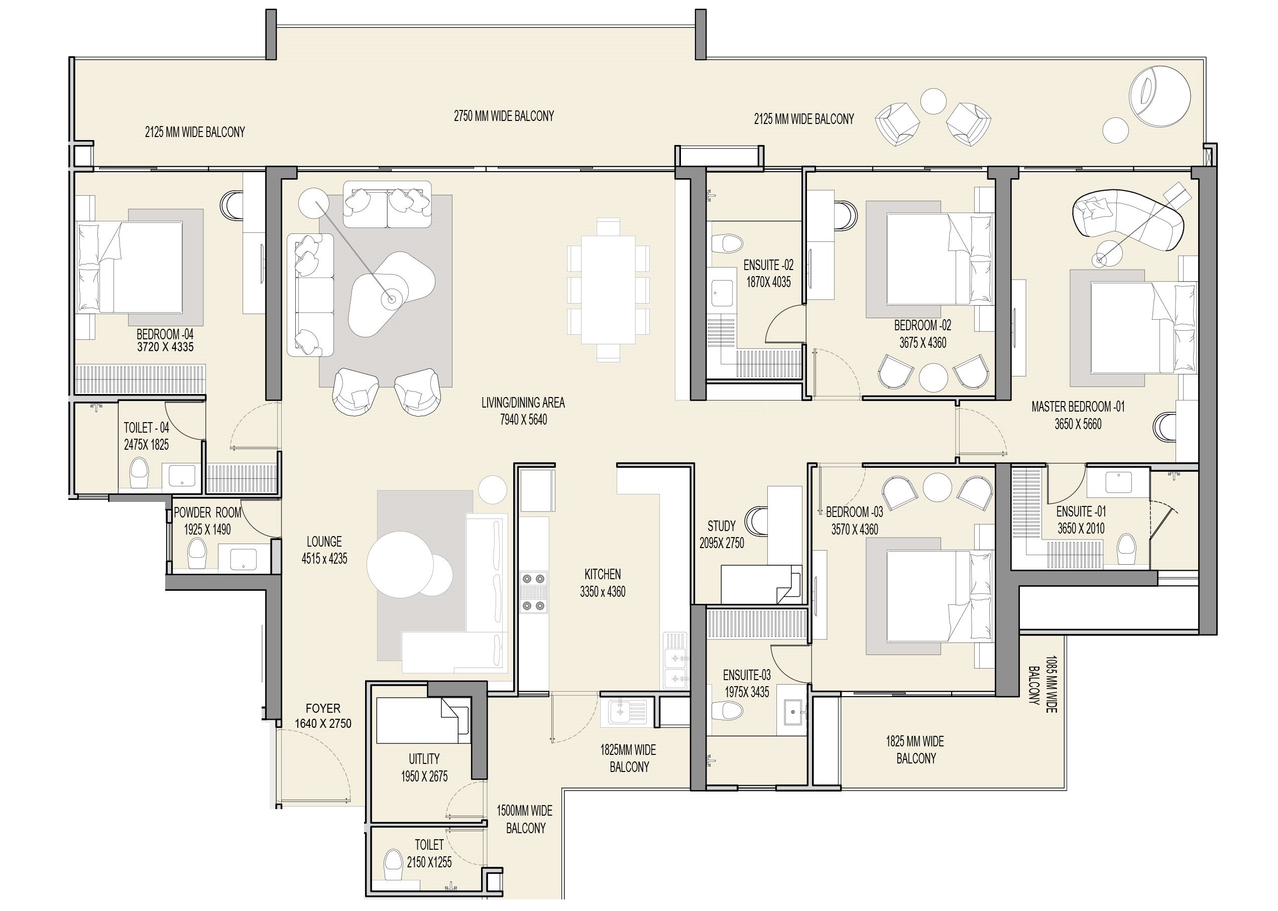 M3M The Cullinan 4 BHK 4315 Sq. Ft. Layout